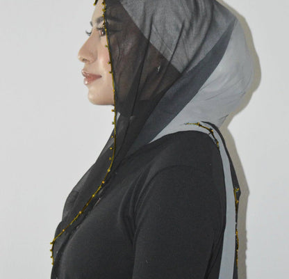 Gradient Colour Pearl Chiffon Beaded Chain Hijab (MH137)