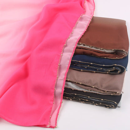 Gradient Colour Pearl Chiffon Beaded Chain Hijab (MH137)