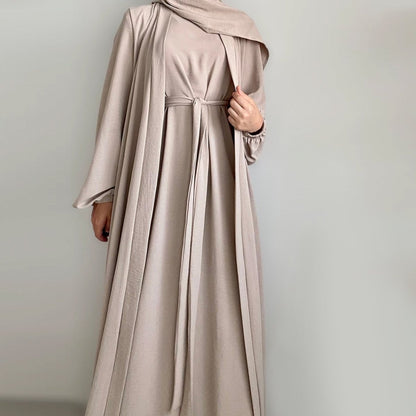 Solid Color Elegant Open Abaya with Pockets | 3-Piece Set Open Abaya (MOA092)