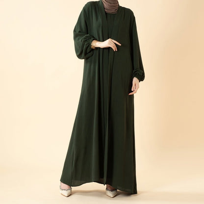 Solid Color Elegant Open Abaya with Pockets | 3-Piece Set Open Abaya (MOA092)